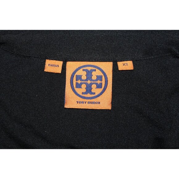 TORY BURCH Size XS Black Silk Solid Gold Button Up Francie Shirt Logo Blouse - Picture 4 of 6